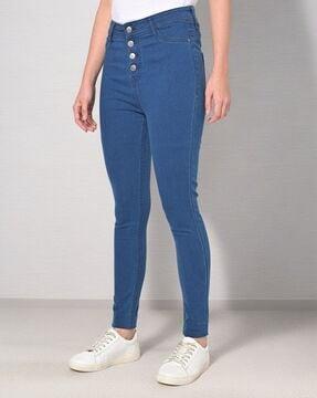 lightly-washed high-rise skinny fit jeans