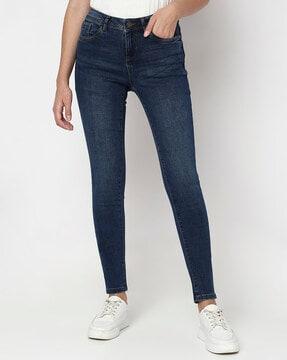 lightly washed high-rise skinny jeans