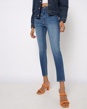 lightly washed high-rise slim fit jeans