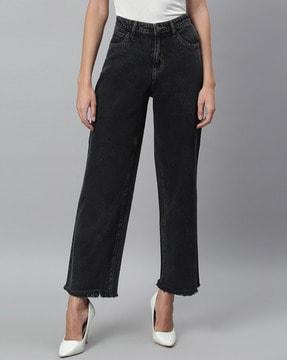 lightly washed high-rise straight fit jeans