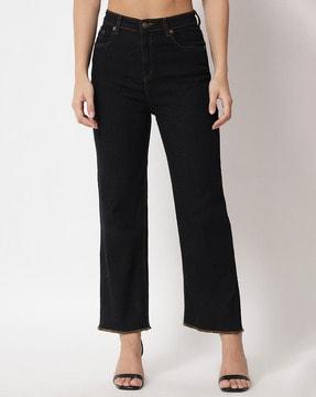 lightly washed high-rise straight jeans