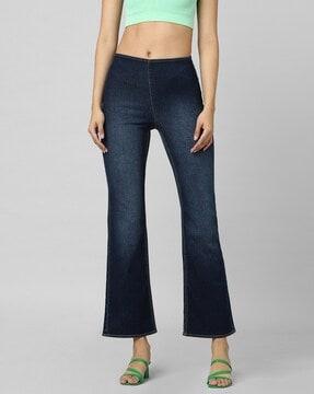lightly washed high-rise wide leg jeans