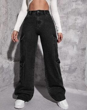 lightly washed high-rise wide-leg jeans