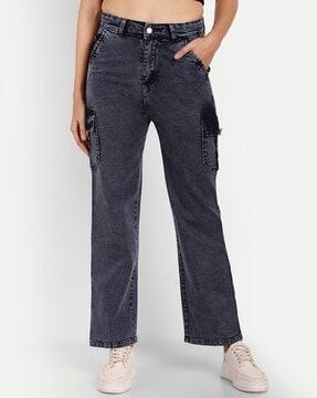 lightly washed high-rise wide-leg jeans