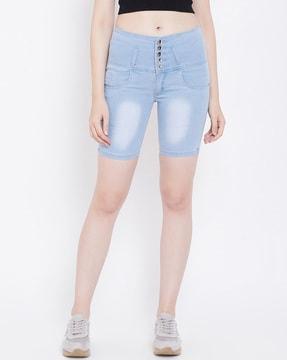 lightly washed high-waist denim shorts