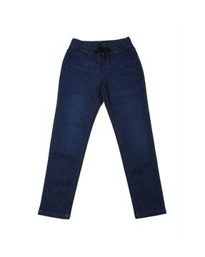 lightly washed jeans with drawstring waist