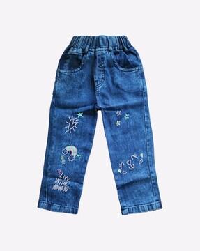 lightly washed jeans with embroidery