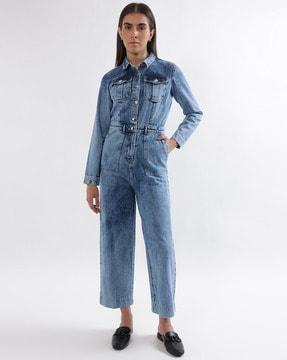 lightly washed jumpsuit with flap pockets