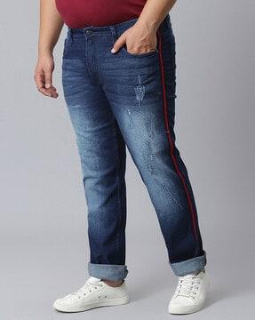 lightly washed light-distress straight fit jeans