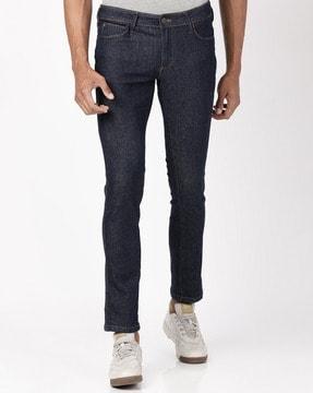 lightly washed low-rise slim jeans