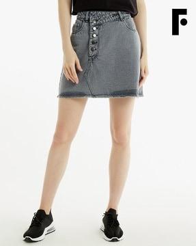 lightly washed mid-rise a-line denim skirt