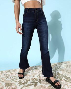 lightly washed mid-rise bootcut jeans