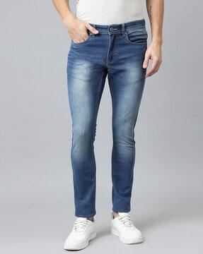 lightly washed mid-rise jeans