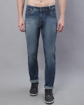lightly washed mid rise jeans