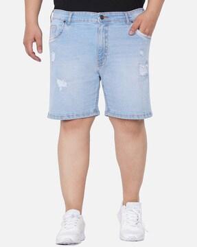 lightly washed mid-rise shorts