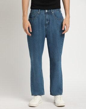 lightly washed mid-rise straight jeans