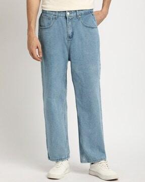 lightly washed mid-rise straight jeans