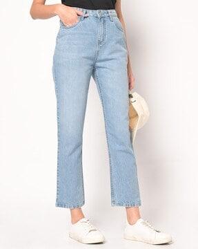 lightly washed mom fit jeans