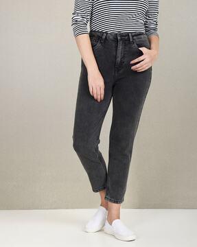 lightly washed mom fit jeans