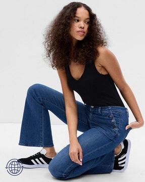 lightly washed recyled high-rise bootcut jeans