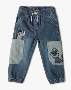 lightly washed regular fit jogger jeans with applique