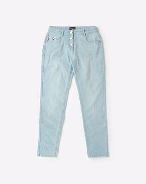 lightly washed relaxed jeans with embroidery