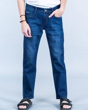 lightly washed relaxed jeans