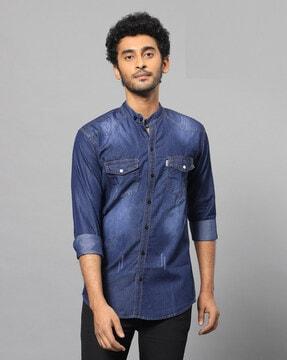 lightly washed shirt with flap pockets