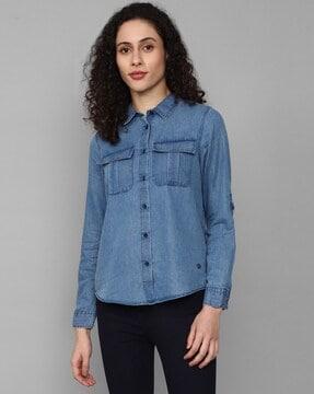 lightly washed shirt with flap pockets