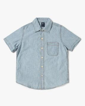 lightly washed shirt with patch pocket