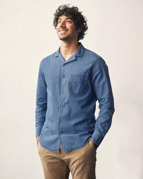 lightly washed shirt with patch pocket