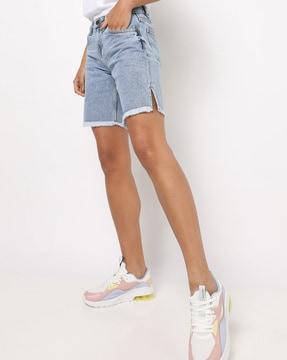 lightly-washed shorts with frayed hems