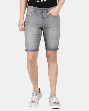 lightly washed skinny fit shorts
