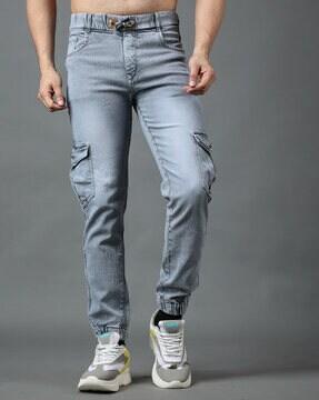 lightly washed slim fit cargo joggers