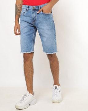 lightly washed slim fit denim shorts