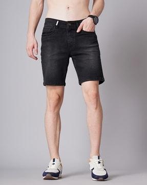 lightly washed slim fit denim shorts