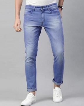 lightly-washed slim fit jeans with 5-pocket styling