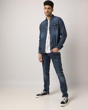 lightly washed slim fit jeans