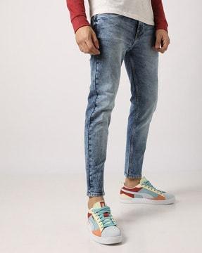 lightly washed slim fit jeans