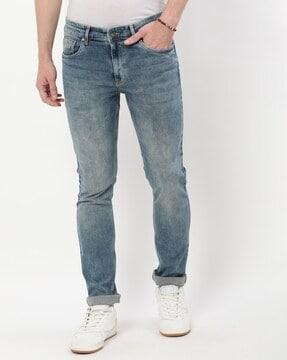 lightly washed slim fit jeans