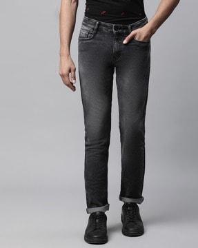 lightly-washed slim fit jeans