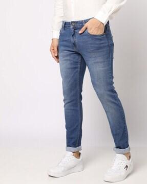 lightly washed slim fit jeans