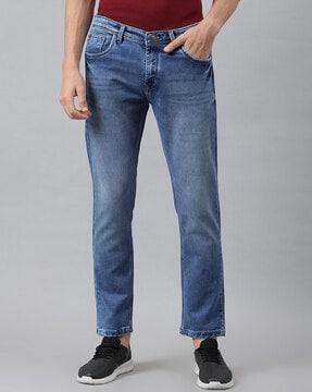 lightly washed slim jeans with insert pockets