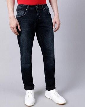 lightly washed slim jeans