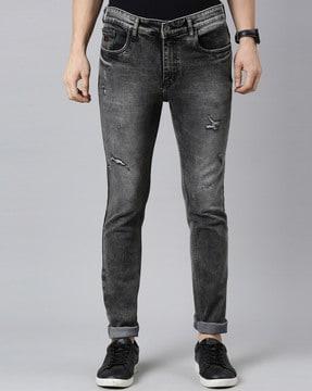 lightly washed slim jeans