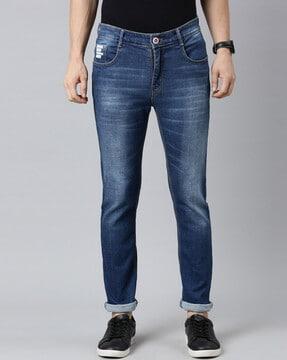 lightly washed slim jeans