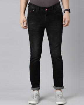 lightly washed slim jeans