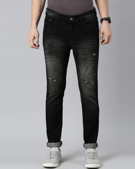 lightly washed slim jeans