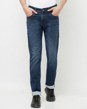 lightly washed slim jeans