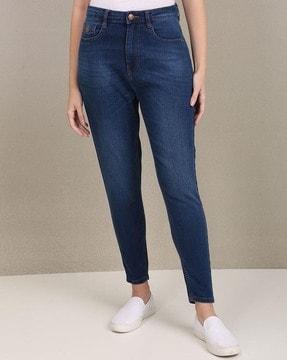 lightly washed slim mom fit jeans